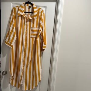 SHEIN Curve Yellow and White Striped Shirt Dress
